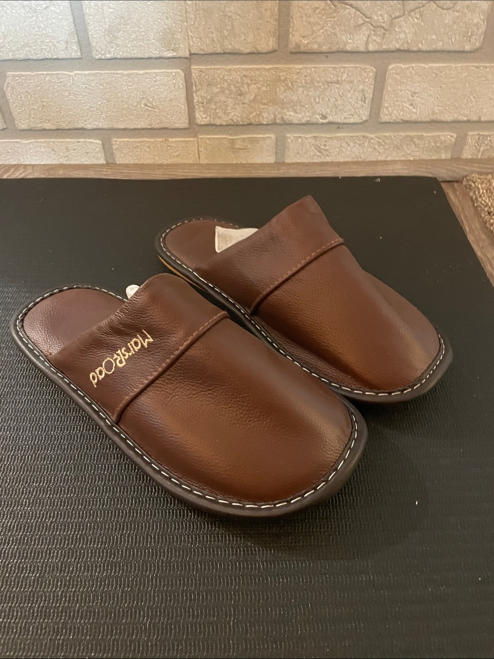 Men's Brown Leather Slide Slippers -
